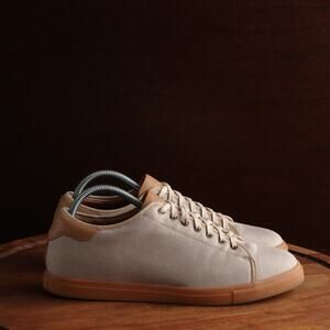 Patina Sneakers Mens SZ 9 Beige Brown Portland Leather Canvas Modern Casual Shoe